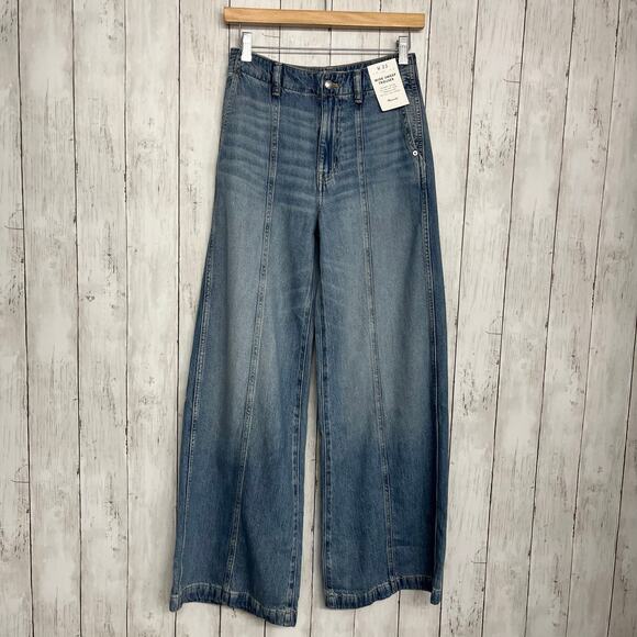 Madewell Wide Leg Sweep Trouser Relaxed Long Inseam High Rise Denim Jeans 23 - Picture 1 of 8